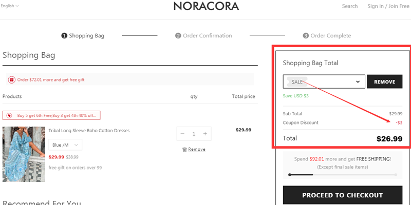 noracora free shipping coupon code
