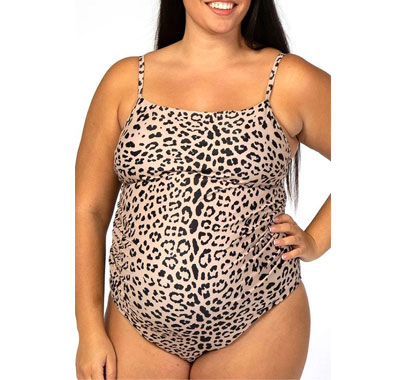 Beige Cheetah Print One-Piece Maternity Plus Swimsuit