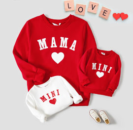 Mommy and Me Solid Letters & Love Print Long-sleeve Tops