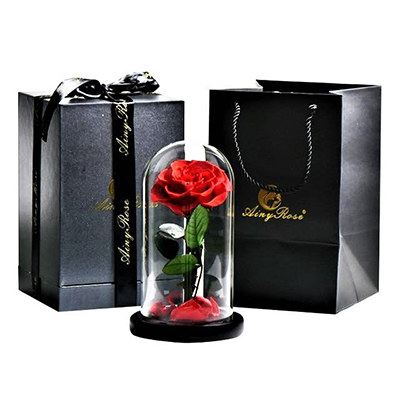 PRESERVED ROSE IN GLASS DOME + GIFT BOX