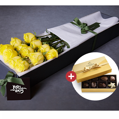 YELLOW ROSES AND GODIVA CHOCOLATES