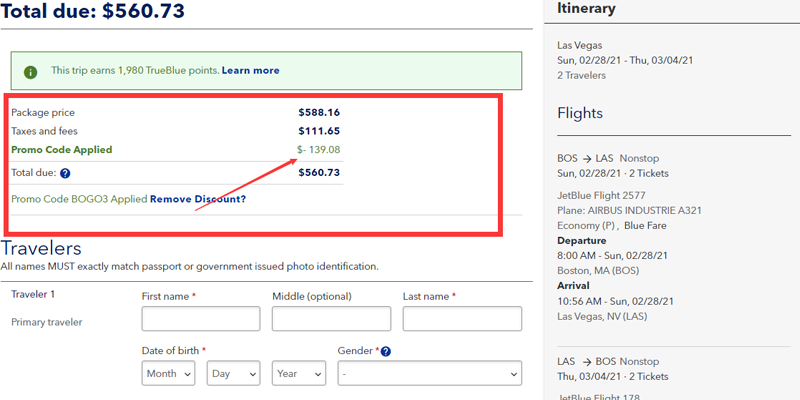 JetBlue Getaways promo code