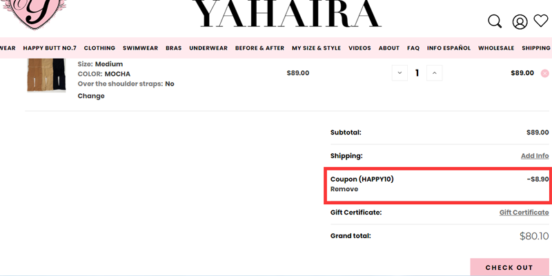 YAHAIRA coupon code